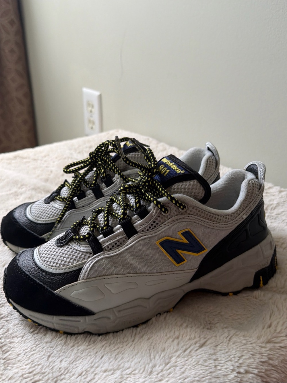 New Balance 801 Kids Gray Black and Yellow Athletic Sneakers